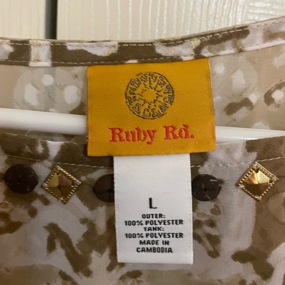 Ruby Rd. Beige and Brown Patterned Blouse - Picture 3 of 3